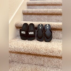 Vans Black Logo Slide Sandals with Black Flip Flops